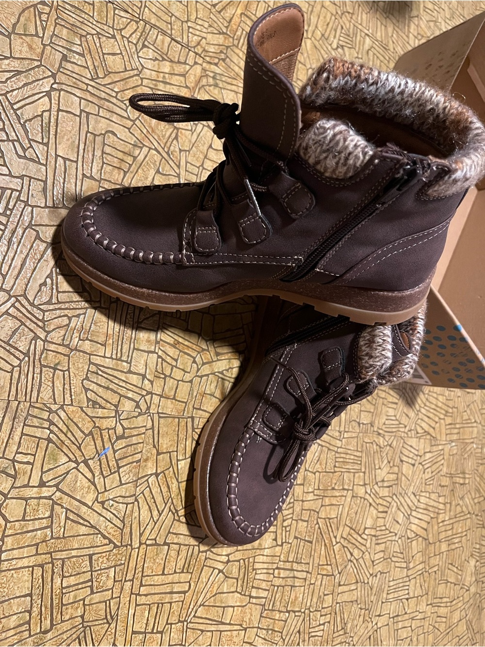 EuroSoft Brown Faux-Fur Cuffed Ankle Booties